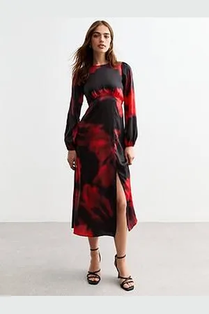 New Look Blurred Floral Open Back Midi Dress - Black/