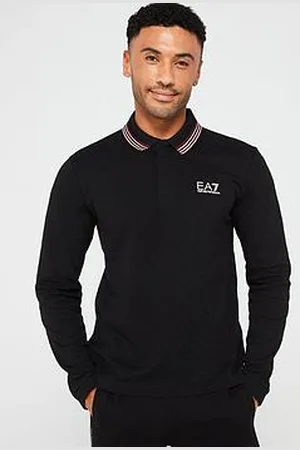 EA7 Collar Trim Jacquard Long Sleeve Polo Shirt