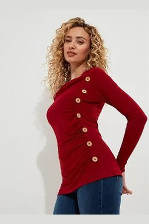 Joe Browns Betsey Button Detail Jersey Top - Red