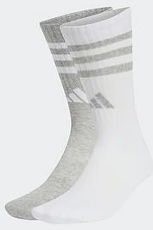 adidas Womens 3 Stripe Lurex Crew Socks - 2 Pack - White/Grey