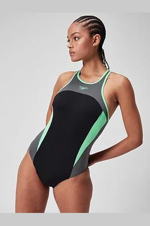 Speedo Womens High Neck Splice Cross Back Swimsuit - /Green