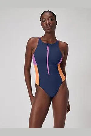Speedo Womens Zip Colorblock Swimsuit