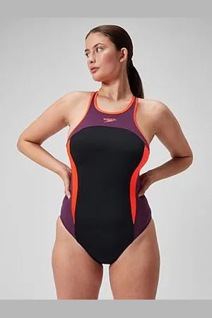 Speedo Womens High Neck Splice Cross Back Swimsuit - /Pink