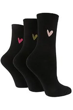 Caroline Gardner 3Pk Plainblack - Lt Pink/Green/Pink Heart
