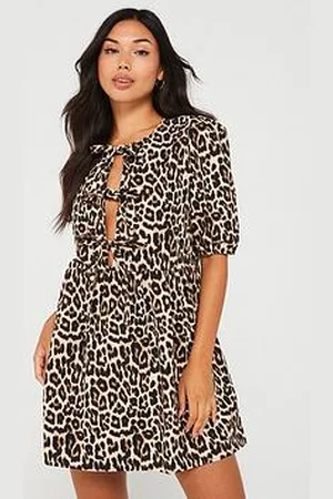 ONLY Tie Front Mini Dress - Leopard Print