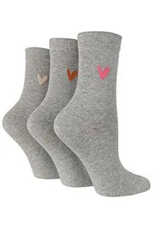 Caroline Gardner 3Pk Plainlt Grey- Pink/Orange/Cream Heart