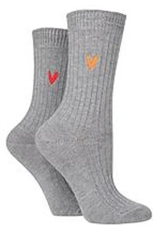 Caroline Gardner 2Pk Bamboo Ribbed Lightbootlt Grey With Orange/Red Heart