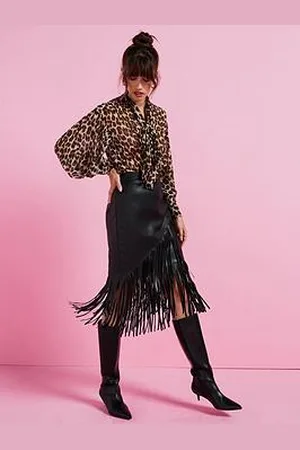 River Island Asymmetric Fringed Pencil Skirt