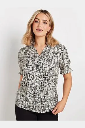 M&Co Spot Print Woven V Neck Top
