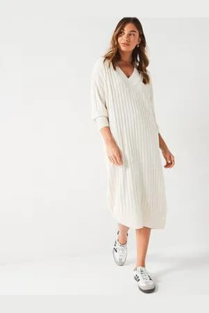 ONLY V Neck Long Sleeve Knitted Midi Dress