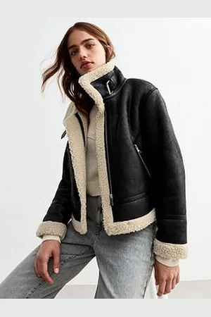 New Look Faux Leather Cropped Aviator Jacket