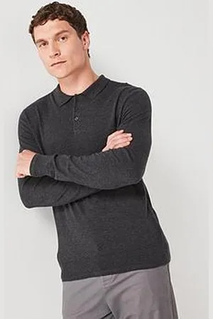 Everyday Basic Cotton Rich Long Sleeve Knitted Polo - Charcoal