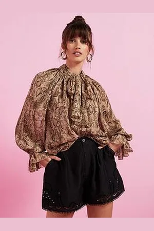 Very Snake Printed Volume Sleeve Sheer Blouse