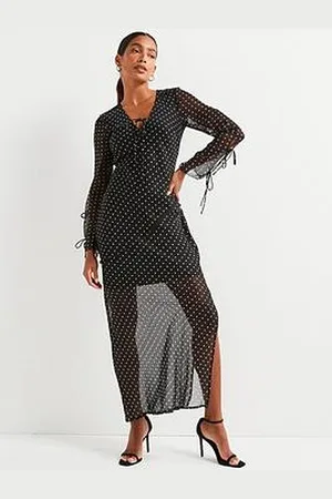 Very Tie Front Printed Midi Dress - Black