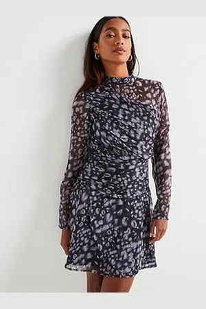 Very Gathered Printed Skater Mini Dress - Purple