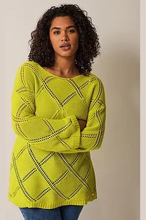 Evans Diamond Pointelle Jumper Chartreuse
