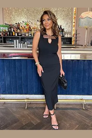 Ax Paris Stretch Cotton Buckle-Top Bodycon Midi Dress