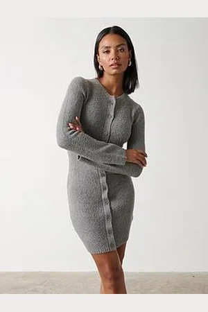 Pretty Lavish Aida Mini Button Down Knit Dress - Charcoal Grey
