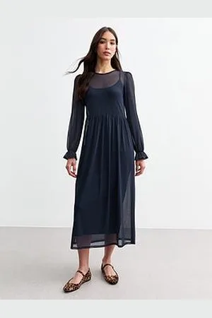 New Look Mesh Long Sleeve Midi Smock Dress