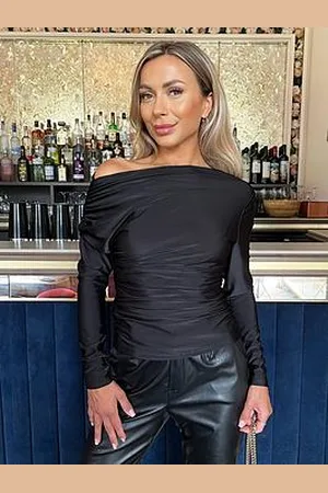 Ax Paris Off The Shoulder Long Sleeve Ruched Waist Top