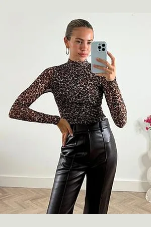 Style Cheat Animal Print Mesh Long Sleeve Bodysuit