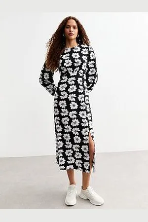 New Look Floral Long Sleeve Midi Dress - Black
