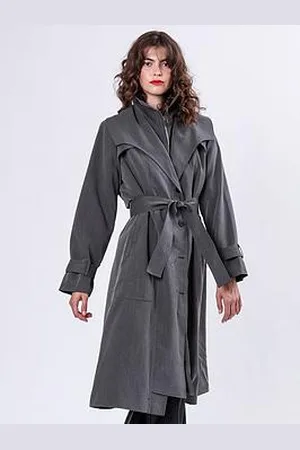 Religion Spirit Maxi Trench Coat With Draped Double Layer And Belt