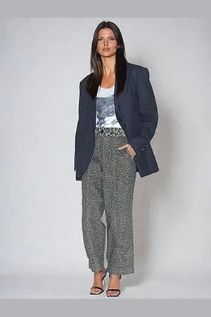 Religion Energy Leopard Print Wide Leg Trouser - Khaki