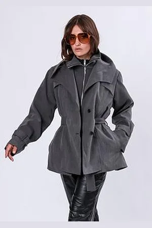 Religion Rhodium Trench Coat With Belt And Double Fastening In Structured Crepe