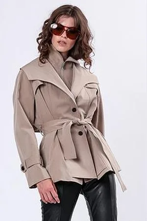 Religion Rhodium Trench Coat With Belt And Double Fastening In Structured Crepe