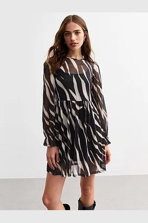 New Look Tiger Smock Mesh Mini Dress - Black/White