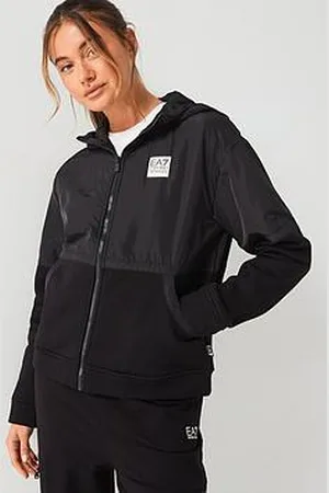 EA7 Mixed Fabric Zip Through Hoodie