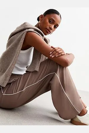 New Look Side Stripe Satin Wide Leg Trousers - Mink