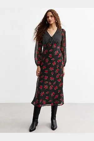 New Look Mixed A Line Midi Dress - Black