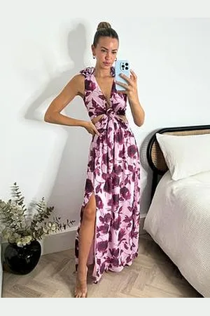 Style Cheat Cut Out Ruffle Shoulder Maxi Dress - Mulberry