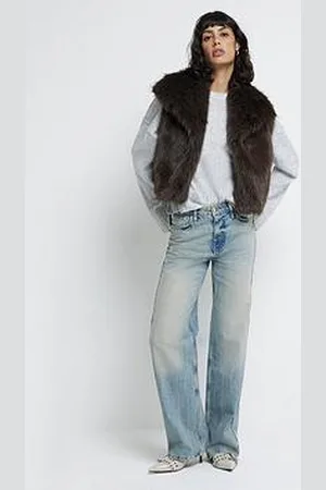 River Island Short Faux Fur Gilet - Dark