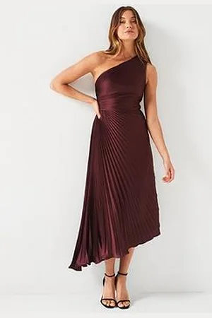 Very One Shoulder Pleated Satin Midi Dress