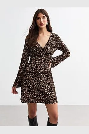 New Look Animal Skater Mini Dress - Brown