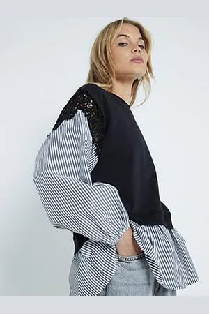 River Island Hybrid Shirt Mix Sweatshirt