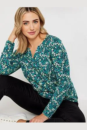 M&Co Ditsy Long Sleeve Notch Neck Top