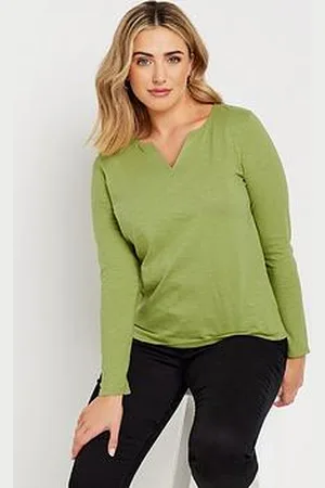 M&Co Long Sleeve Notch Neck Top