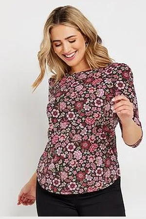 M&Co Floral 3/4 Sleeve Top