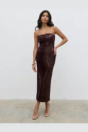Pretty Lavish Gene Bandeau Sequin Midaxi Dress - Burgundy