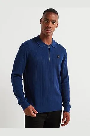 HUGO BOSS Sastoro Regular Fit 1/4 Zip Stacked Logo Knitted Polo