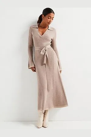 Very Premium Knitted Belted Dress With Wool