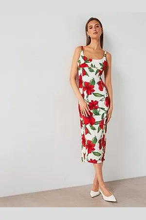 MANGO Floral Print Tailored Midi Dress