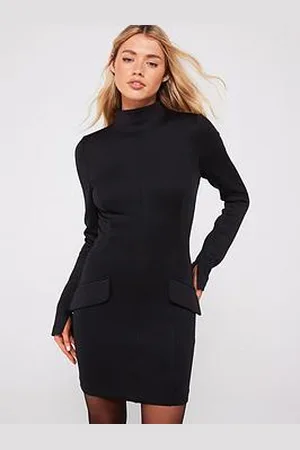Very High Neck Long Sleeve Structured Mini Dress