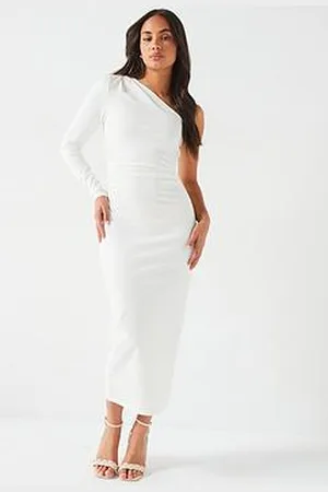 Very One Shoulder Ruched Waist Stretch Midi Dress