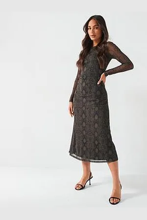 Very Mesh Long Sleeve Midi Dress
