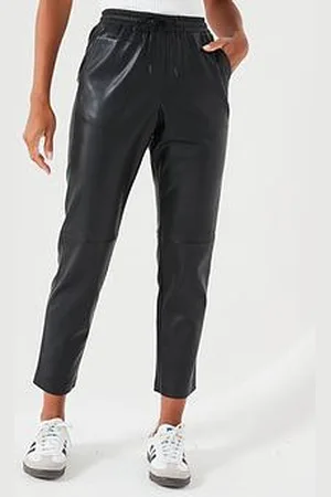 Very Faux Leather Stretch Waistband Straight Leg Trousers